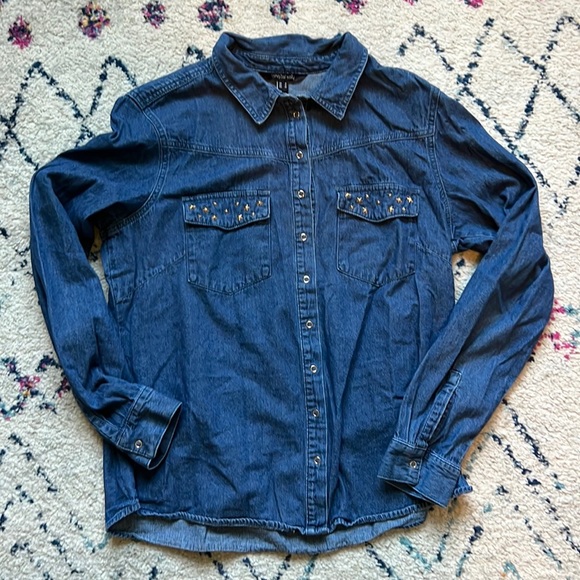 Tops - Long tall sally star studded blue jean button up